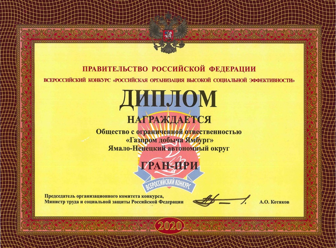 Диплом конкурса «Российская организация высокой социальной эффективности»